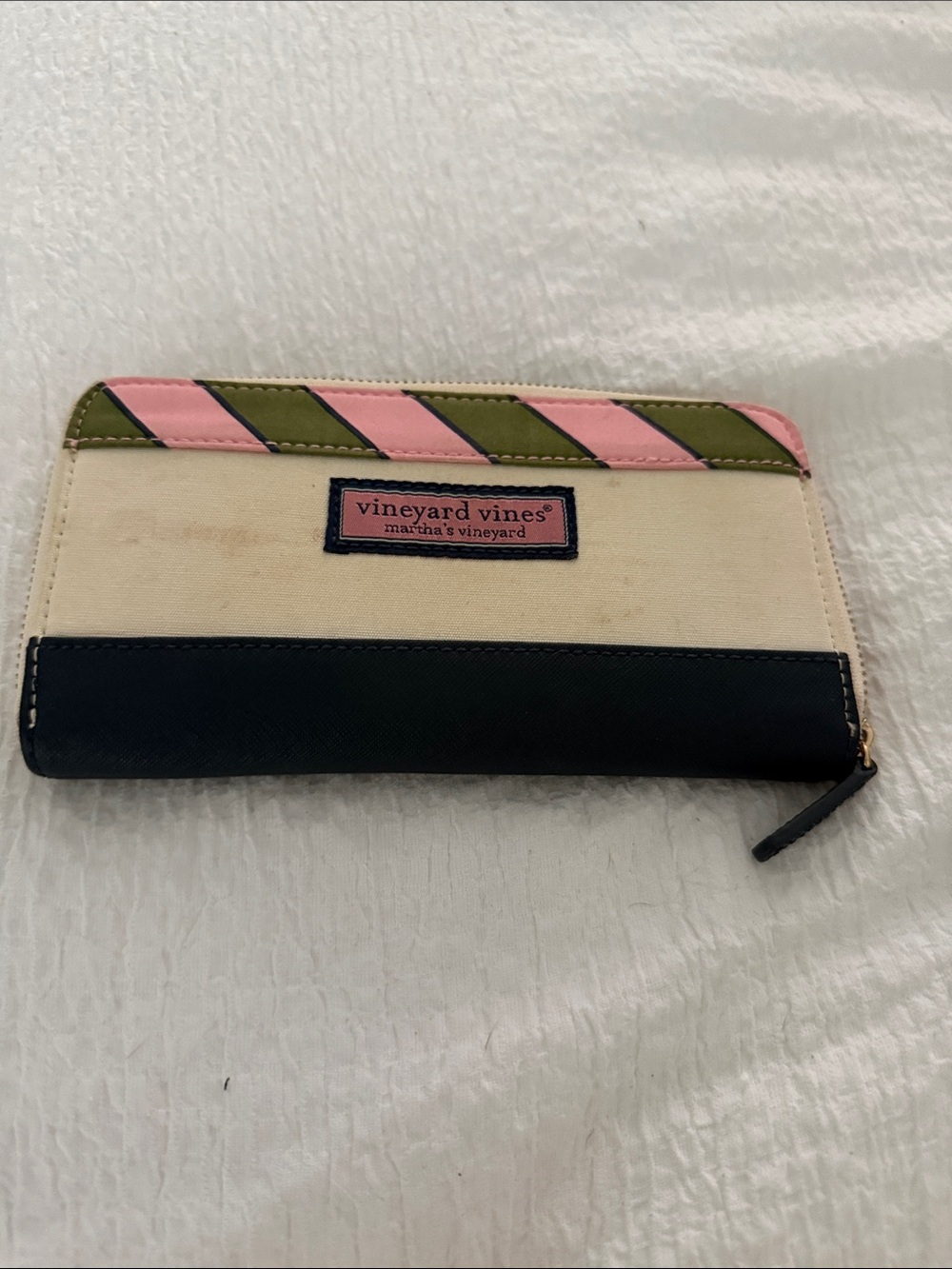 Vineyard Vines Pink, Olive & Navy Stripe Zip Wallet
